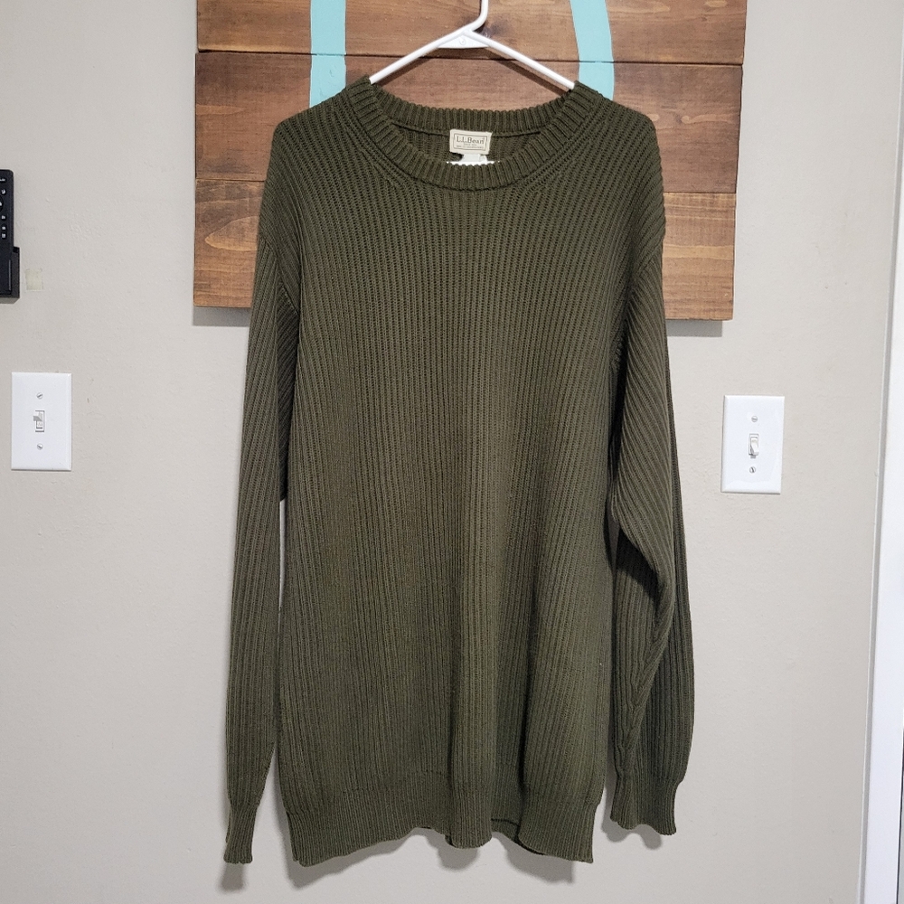 Vintage L.L Bean Olive Green Ribbed Knit Cozy Cabin Sweater Size Large Tall